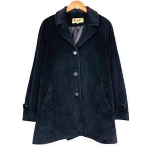 Sachi Angora‎ Wool Blend Black Dress Overcoat Pea Coat